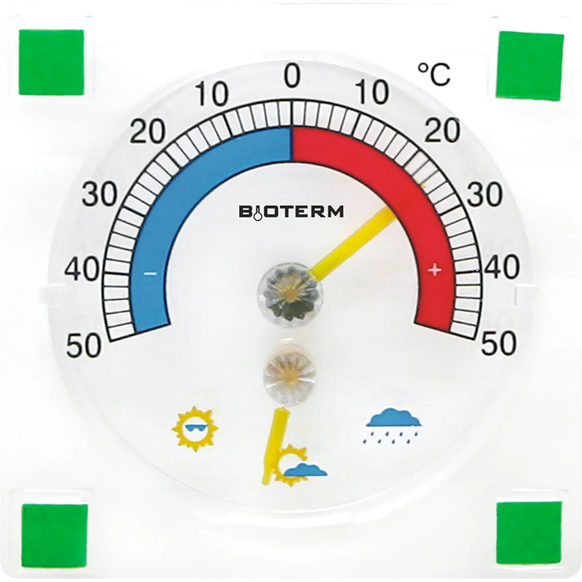 Universālais termometrs ar higrometru, caurspīdīgs, pašlīmējošs (-50°C līdz +50°C)