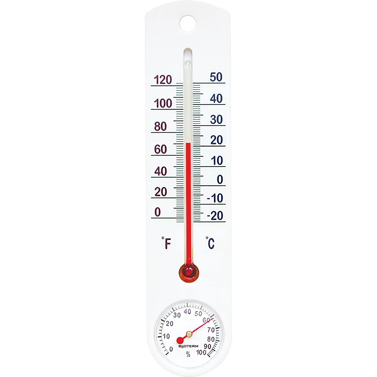 Universāls balts termometrs ar higrometru (-20 °C līdz +50 °C) 25 cm