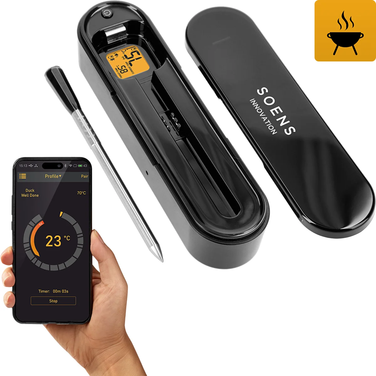 Kulinārijas termometrs ar bezvadu Bluetooth zondi