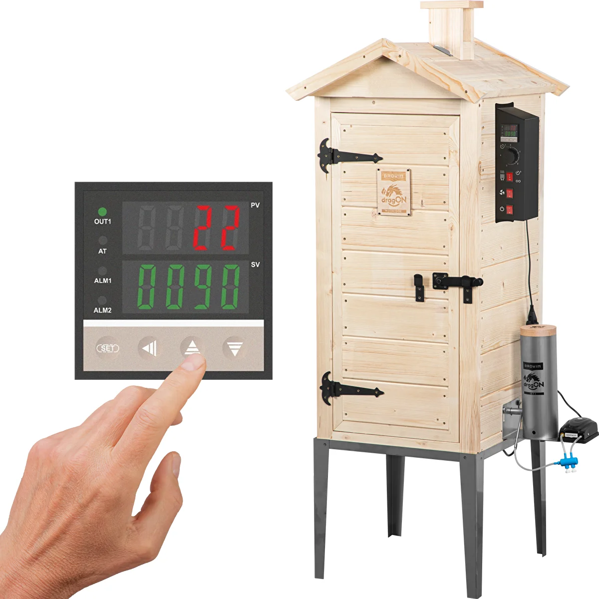 Dārza koka kūpinātava 200 L – dragON Wood 100E ar elektrisko sildīšanas moduli un kontrolieri