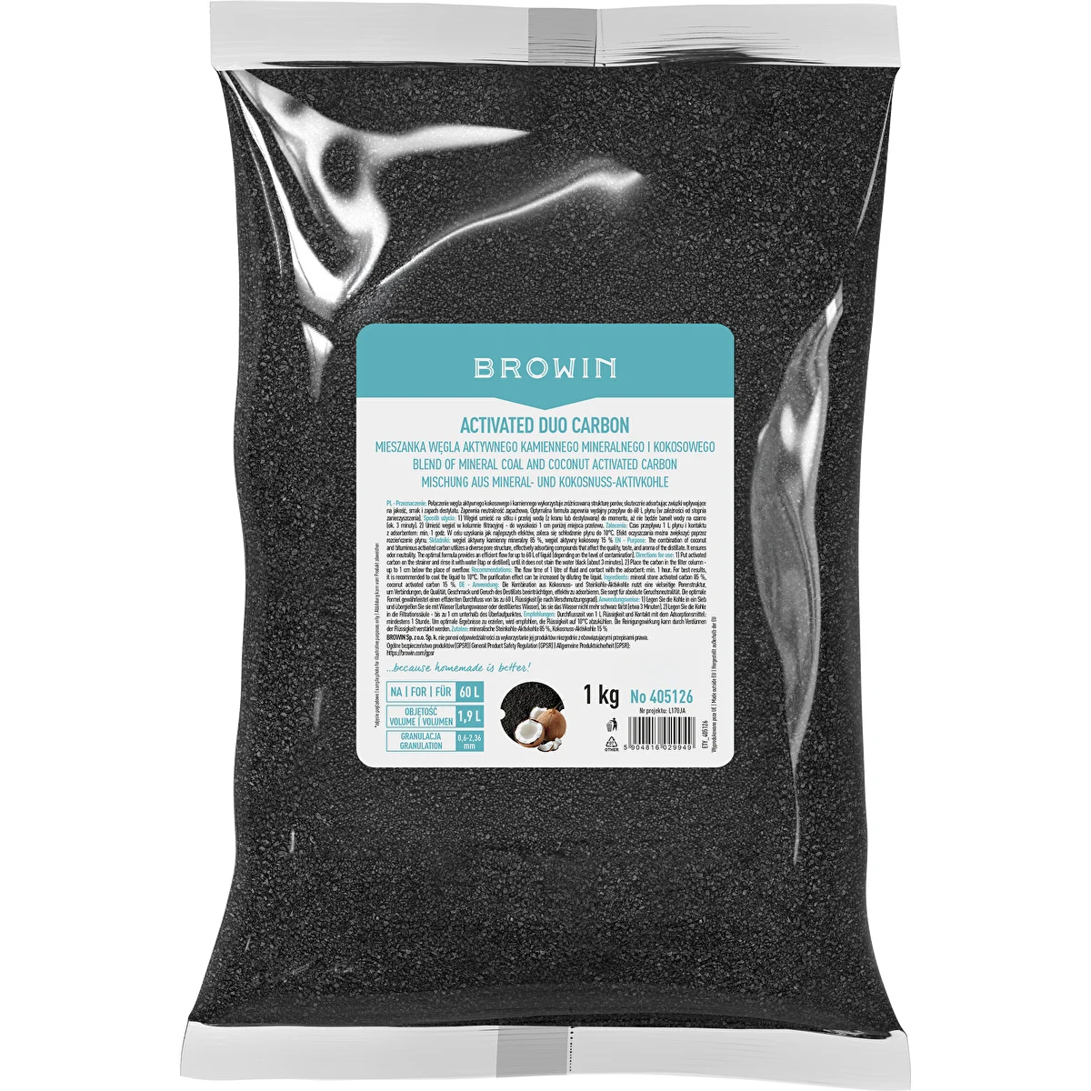 Activated Duo Carbon — akmeņogļu (minerālās) un kokosriekstu aktīvās ogles maisījums, 1 kg, uz 60 L