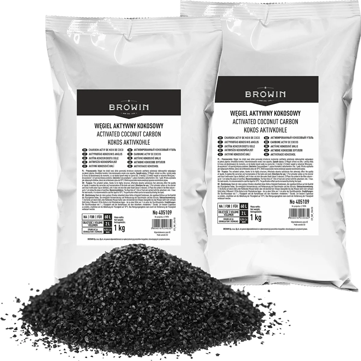 Aktivētā ogle no kokosriekstu čaumalām 1 kg x 2 - komplekts