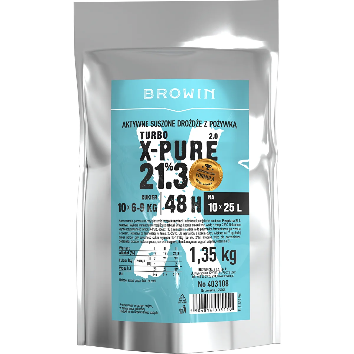 Turbo raugs X-Pure 21,3%, 10 x 25 L, 1,35 kg