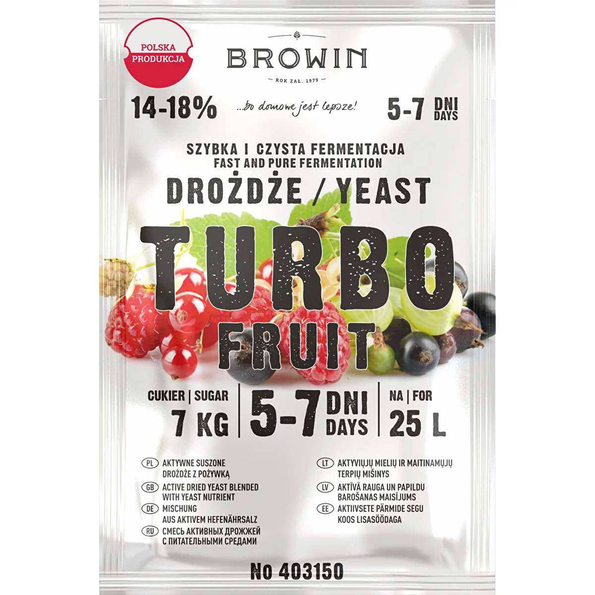 Vīna raugs Turbo Fruit 5–7 dienas