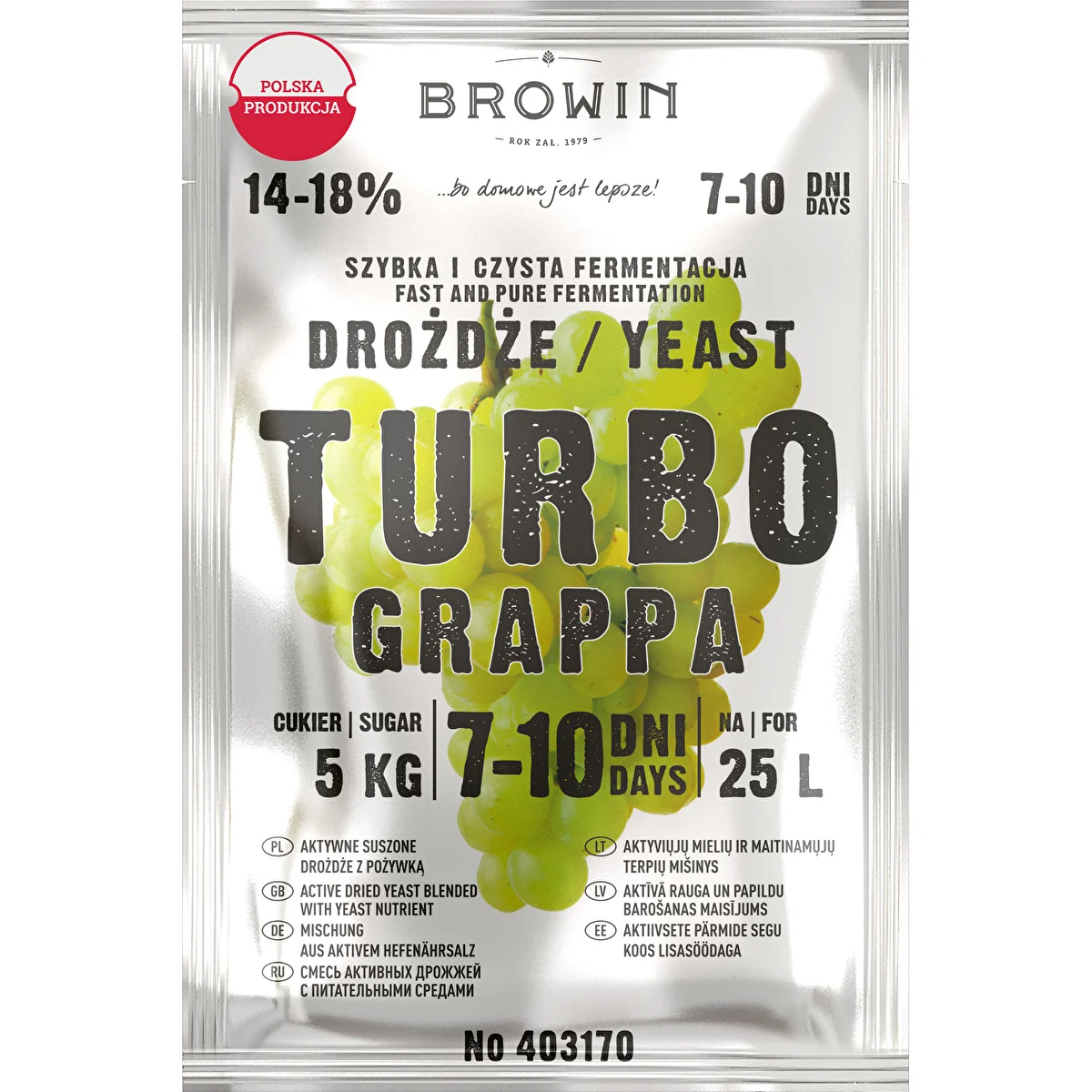 Destilācijas raugs Turbo Grappa 7-10 dienas