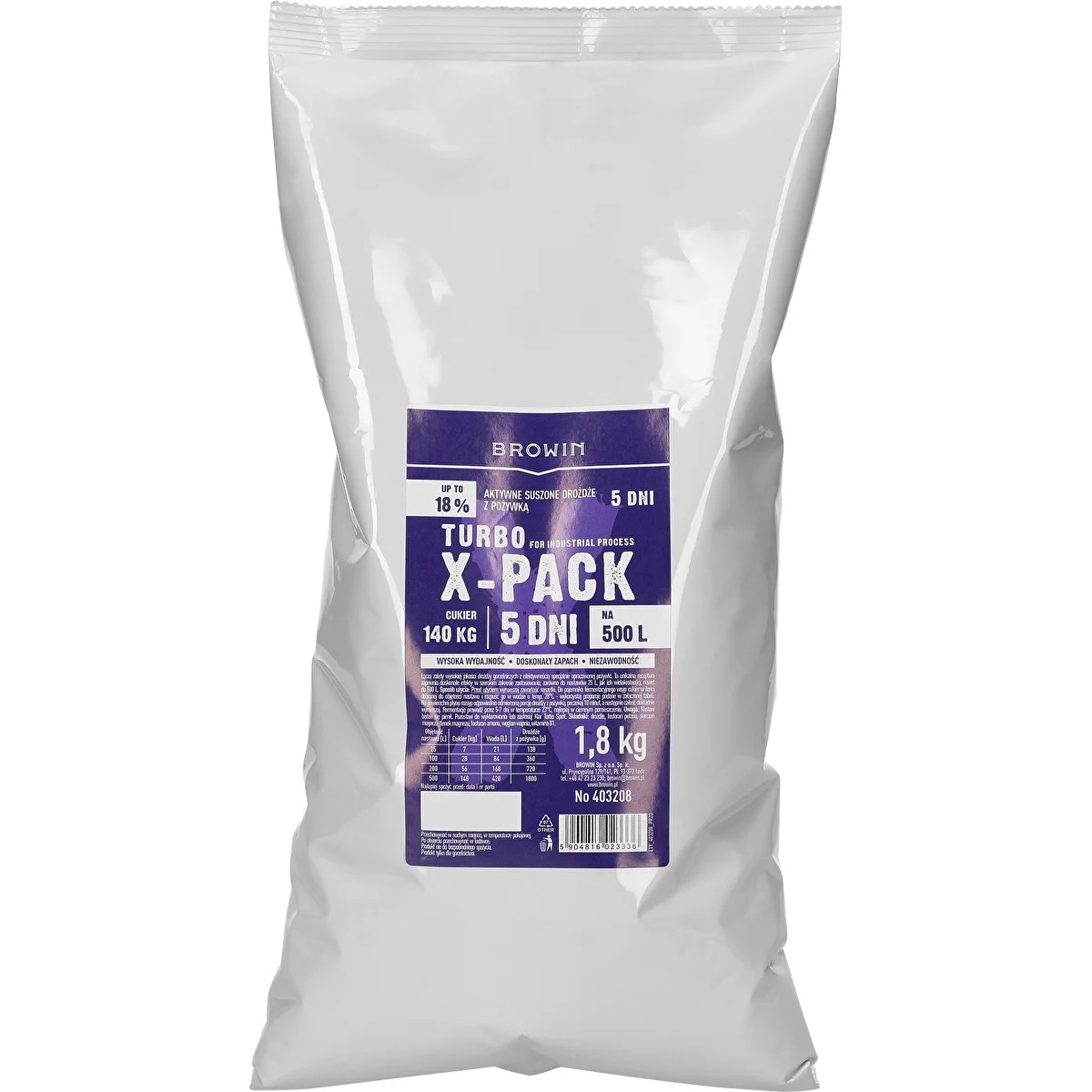 Turbo X-Pack raugs 1,8 kg – profesionāls, lieliem brāgas apjomiem