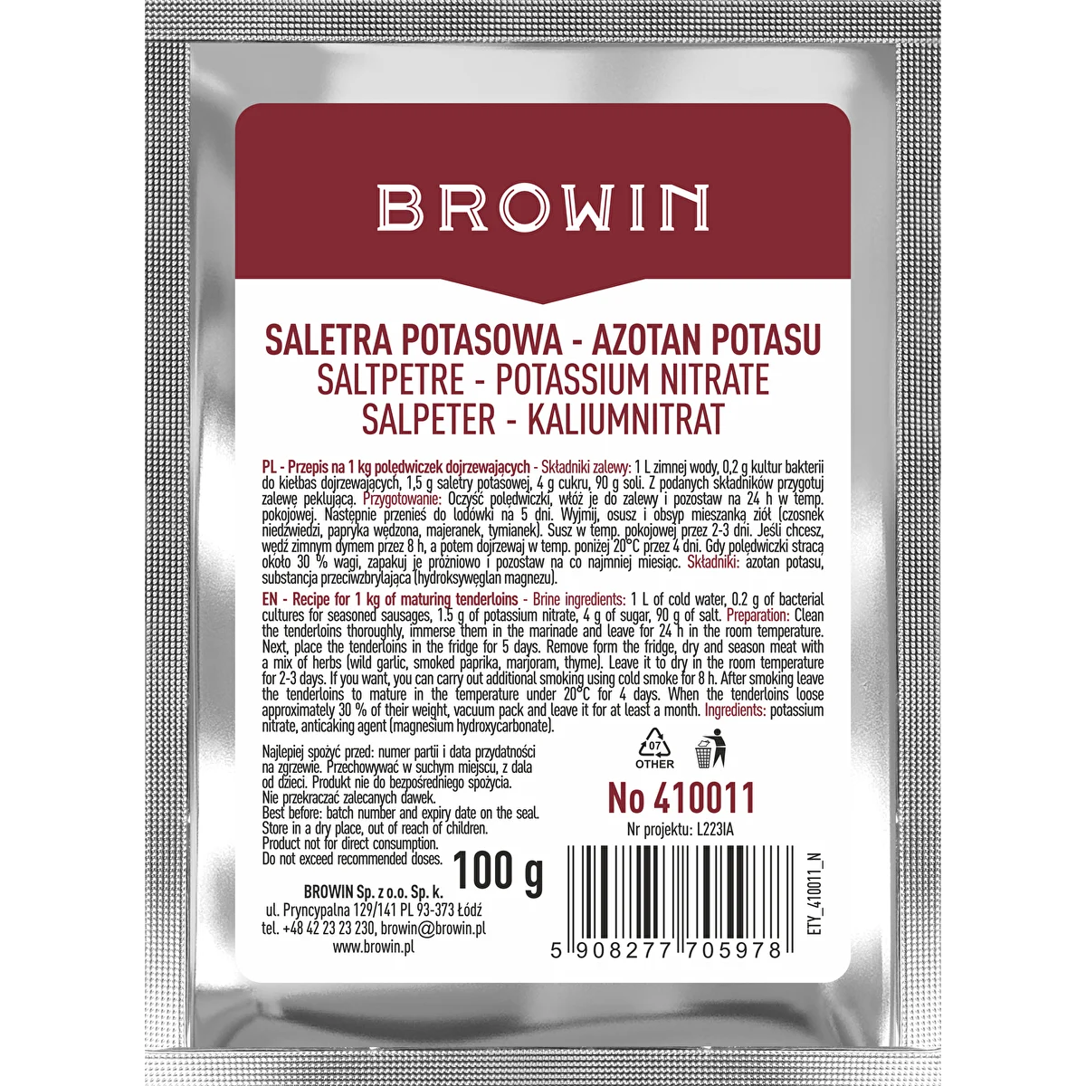 Kālija salpetris gaļas peklēšanai, 100 g