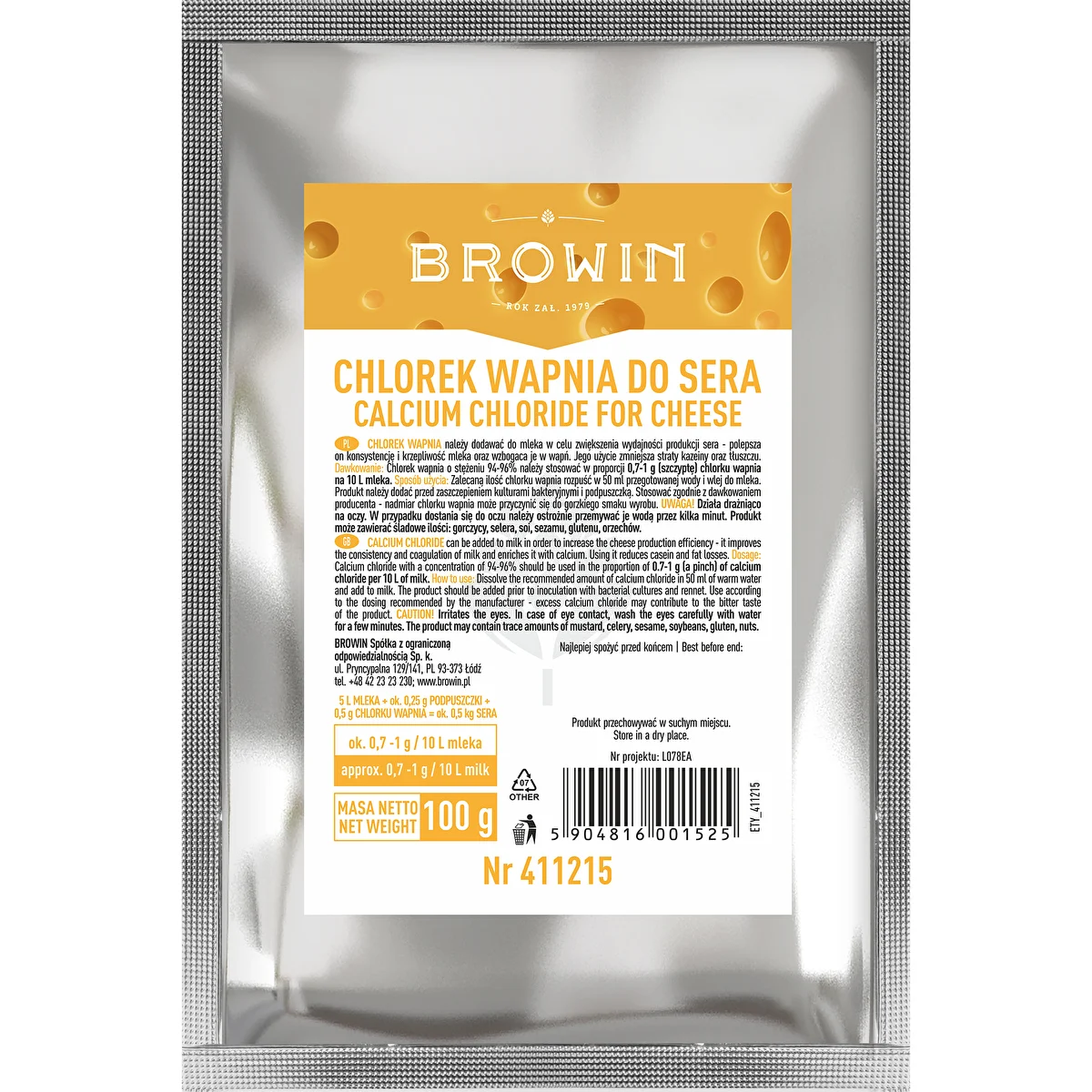 Kalcija hlorīds sieram - 100 g