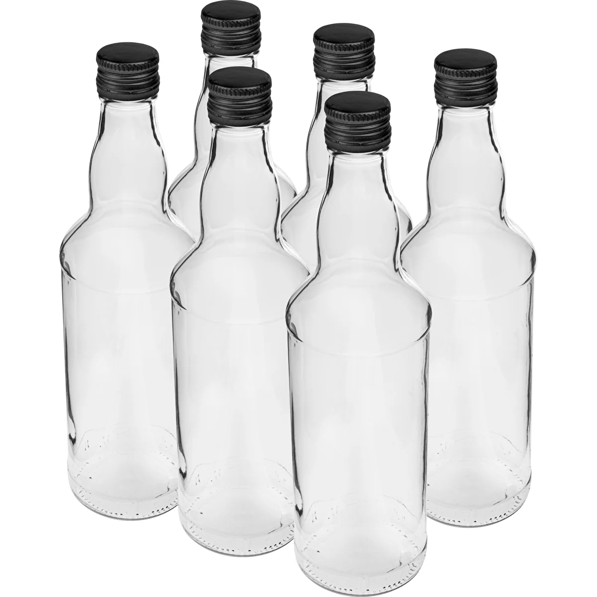 Pudele 500 ml degvīnam, ar melnu skrūvējamu vāciņu, 6 gab.