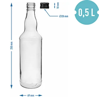 Pudele 500 ml degvīnam, ar melnu skrūvējamu vāciņu, 6 gab. – photo 5