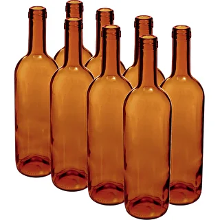 Vīna pudele 750 ml, brūna - sarukplēves iepakojums, 8 gab.