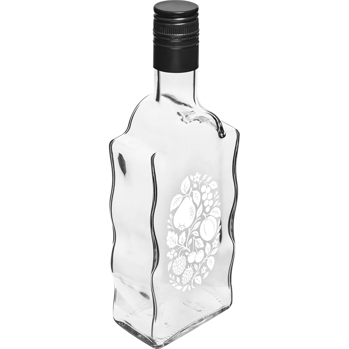 Pudele Klasztorna 500 ml ar skrūvējamo korķi un apdruku „Augļi”, 1. dizains