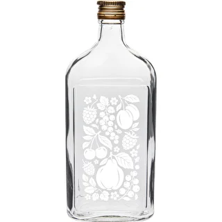 Plakana stikla pudele 500 ml ar skrūvējamu vāciņu un apdruku "Augļi", 2. variants – photo 1