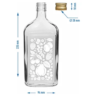 Plakana stikla pudele 500 ml ar skrūvējamu vāciņu un apdruku "Augļi", 2. variants – photo 5