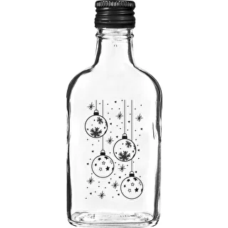 Plakankrūkas tipa pudele 200 ml ar skrūvējamu vāciņu, apdruka „Eglīšu bumbiņas”, 1 gab. – photo 1