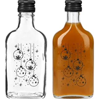 Plakankrūkas tipa pudele 200 ml ar skrūvējamu vāciņu, apdruka „Eglīšu bumbiņas”, 1 gab. – photo 2