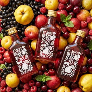 200 ml plakanā kabatas pudelīte ar skrūvējamu korķi un apdruku “Augļi”, dizains Nr. 2 – photo 3