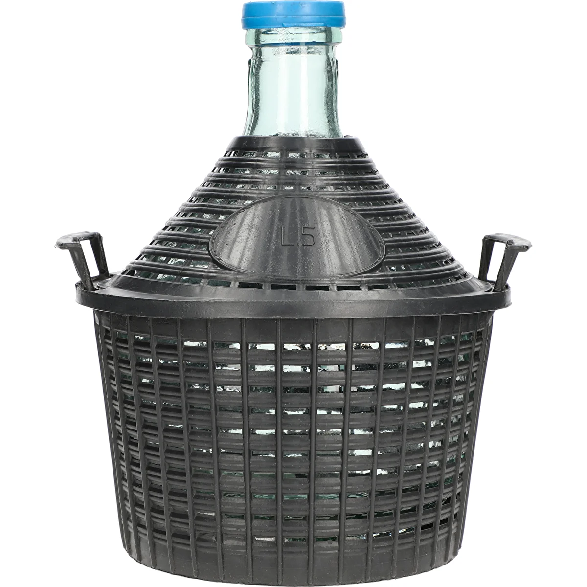 Vīna damižons 5 L plastmasas grozā