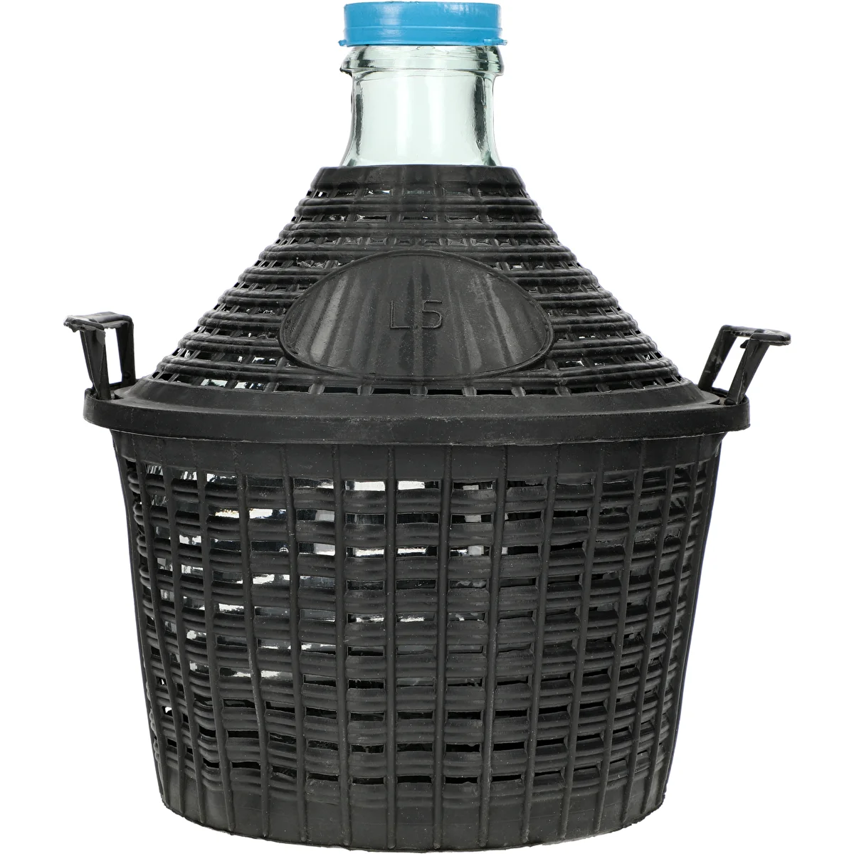 Vīna damadžāns 5 l plastmasas grozā