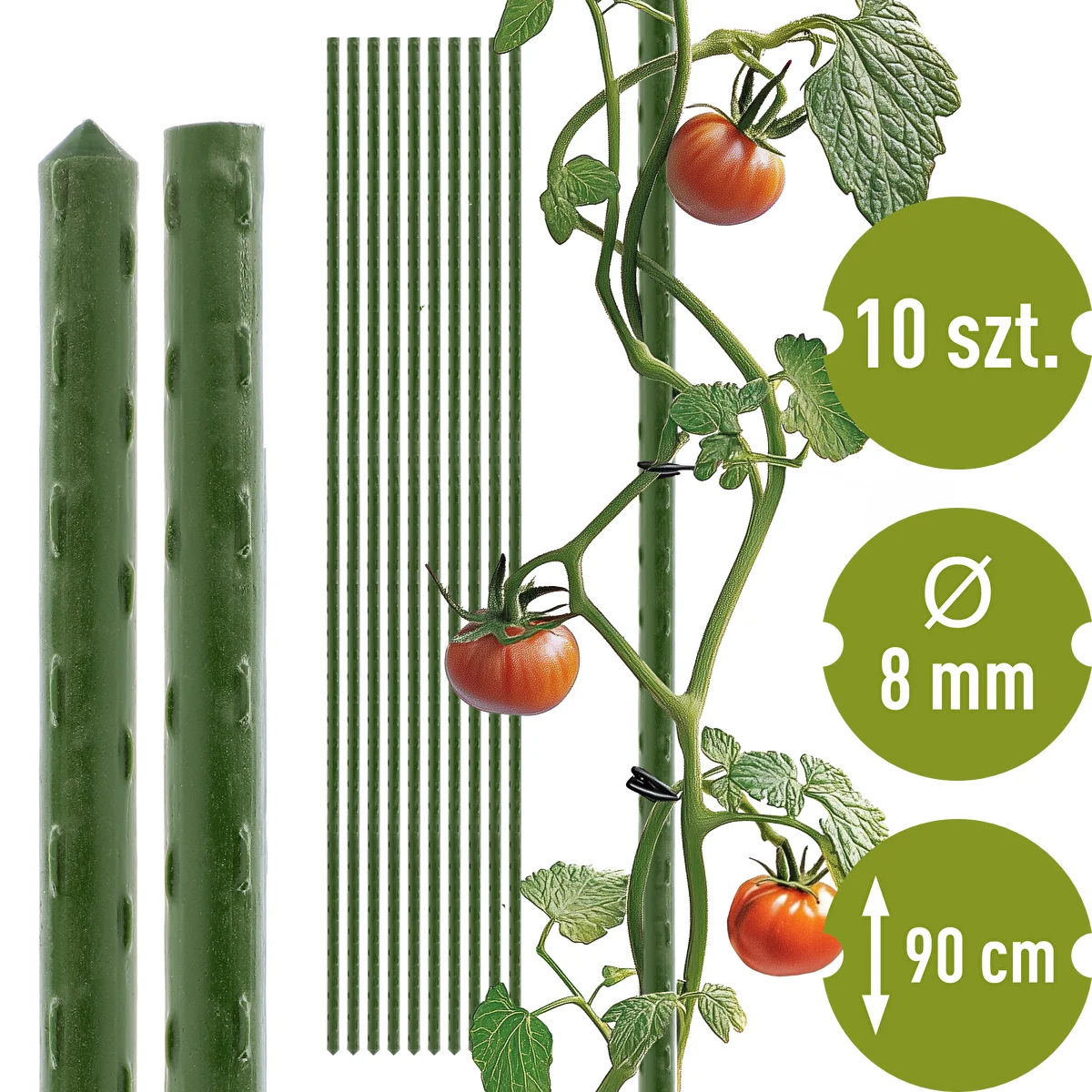 Dārza mietiņi Bioogród – pārklāts tērauds, 0,9 m, fi 8 mm, 10 gab.