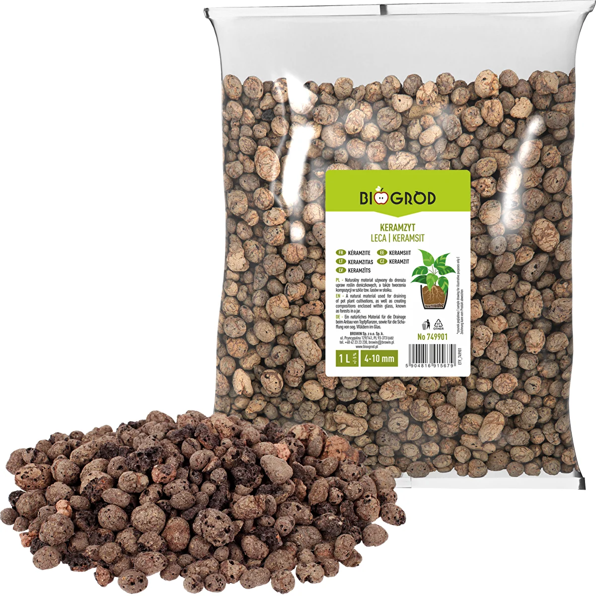 Keramzīts istabas augiem, dārzkopībai un mežiem stiklā, 4-10 mm, 1 L