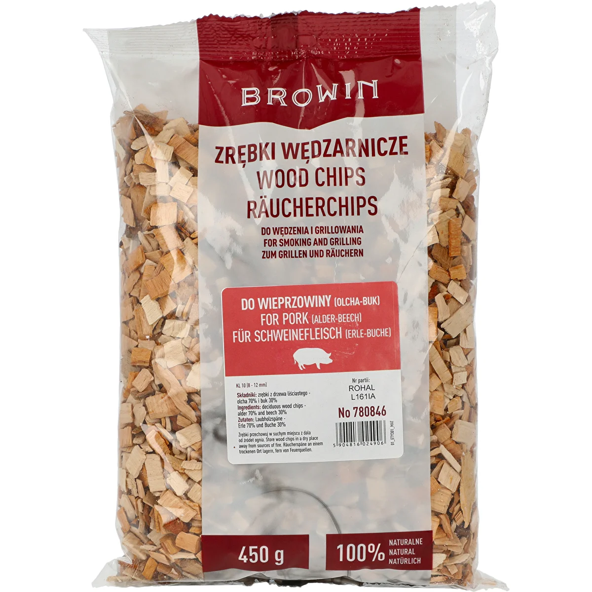 Kūpināšanas/grilēšanas skaidas cūkgaļai – maisījums (70% alkšņa, 30% bukas), 450 g, kalibrs 10