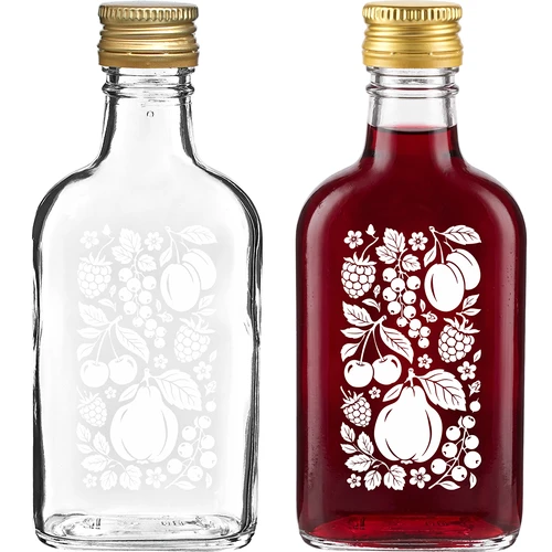 200 ml plakanā kabatas pudelīte ar skrūvējamu korķi un apdruku “Augļi”, dizains Nr. 2 - 2