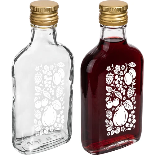 200 ml plakanā kabatas pudelīte ar skrūvējamu korķi un apdruku “Augļi”, dizains Nr. 2 - 3