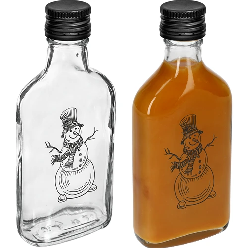 Plakanā stikla pudele 200 ml ar skrūvējamu korķi, apdruka „Sniegavīrs”, 1 gab. - 3