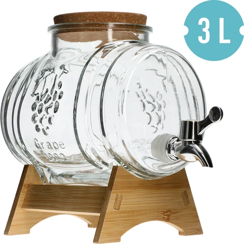 3 l stikla muciņa ar platu uzpildes atveri, korķi, statīvu un krāniņu - 2