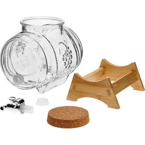 3 l stikla muciņa ar platu uzpildes atveri, korķi, statīvu un krāniņu - 3