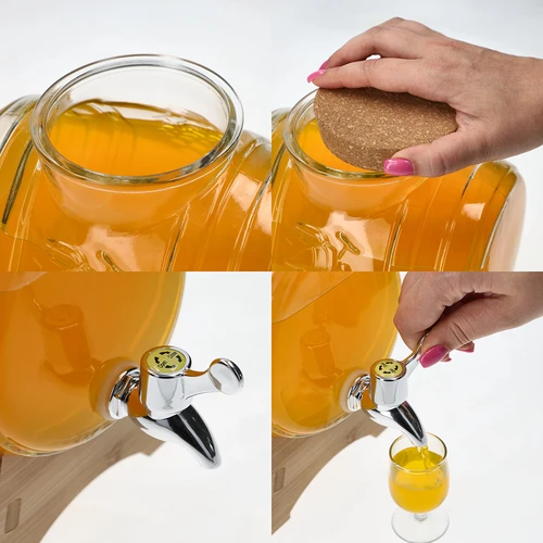 3 l stikla muciņa ar platu uzpildes atveri, korķi, statīvu un krāniņu - 5