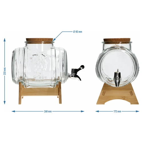 3 l stikla muciņa ar platu uzpildes atveri, korķi, statīvu un krāniņu - 6