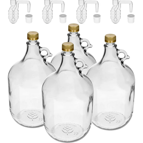 4 x Dama 5 l ar skrūvējamu vāciņu, korķi un fermentācijas caurulīti