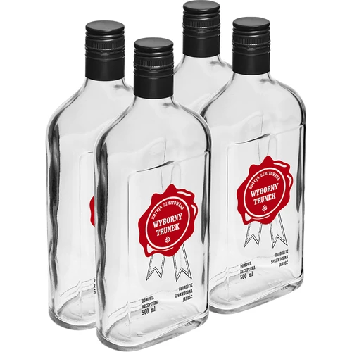 500 ml pudele ar skrūvējamu vāciņu un divkrāsu apdruku 'Wyborny Trunek' - 4 gab. - 2