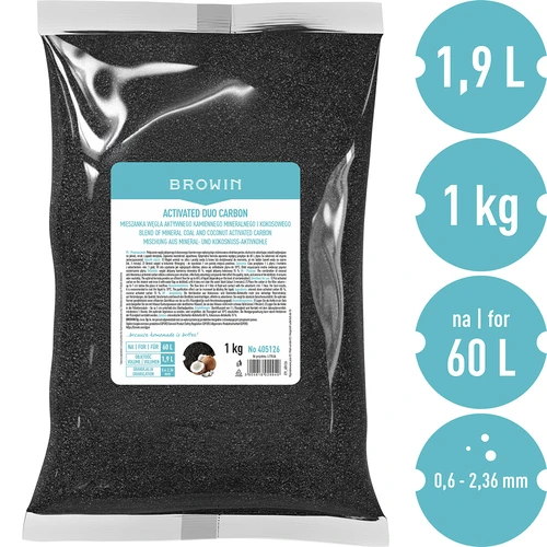 Activated Duo Carbon — akmeņogļu (minerālās) un kokosriekstu aktīvās ogles maisījums, 1 kg, uz 60 L - 3