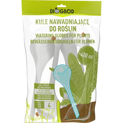 Augu laistīšanas bumbas, baltas pusskaidras ar korķa aizbāžņiem, 400 ml, 4 gab. - 4