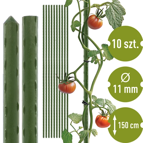 Bioogród dārza mietiņi – tērauda ar pārklājumu, 1,5 m, Ø 11 mm, 10 gab.