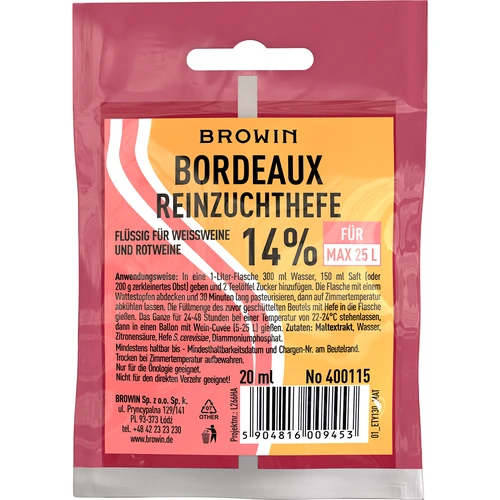 Bordeaux vīna raugs, 20 ml DE/EN