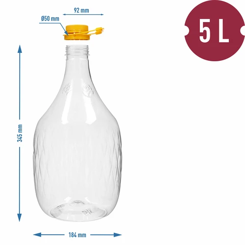 Damadžons Dama 5 l PET, ar skrūvējamu vāciņu un rokturi - 4