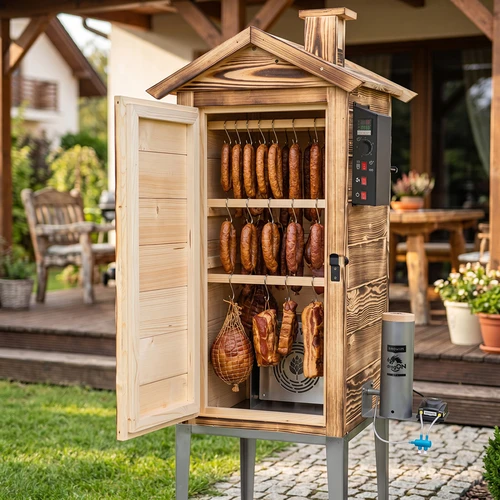 Dārza kūpinātava 200 L dragON Wood 100E — no apdedzināta koka, ar elektrisko sildmoduli un kontrolieri - 9