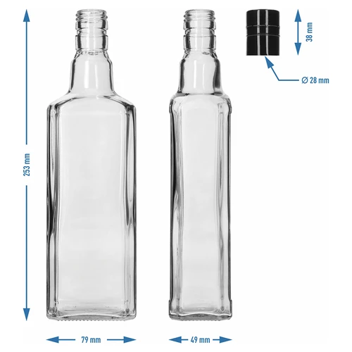 Dekoratīva pudele TYNKTURA 0,5 L ar garu melnu skrūvējamo vāciņu, fi 28 mm, 1 gab. - 5