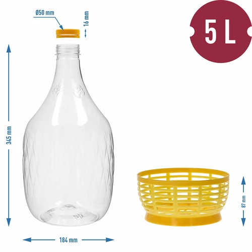 Demižons Dama 5 L PET, ar skrūvējamu vāciņu un grozu - 6