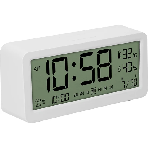 Elektroniskā laikapstākļu stacija Soens – balta, ar pulksteni un kalendāru