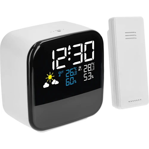 Elektroniskā Soens laika stacija - ar bezvadu sensoru, modinātāju un lampiņu