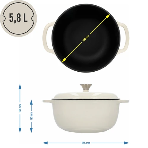 Emalēts čuguna katls – ecru, 5,8 L - 4
