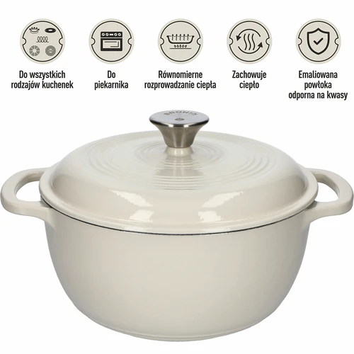 Emaljēts čuguna katls – ekrū, 4 l - 5