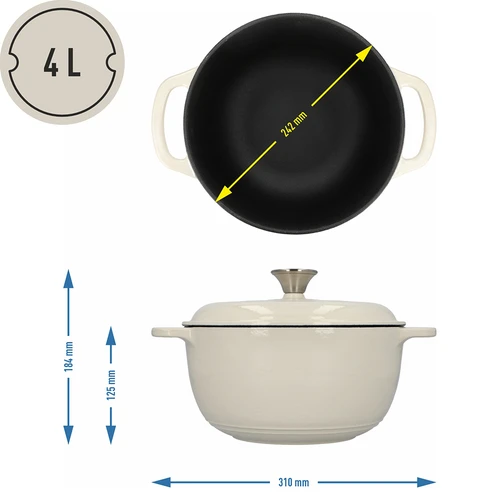 Emaljēts čuguna katls – ekrū, 4 l - 4