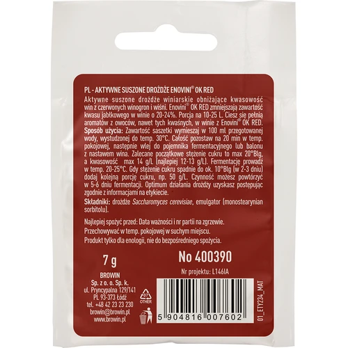 Enovini® OK RED - skābumu samazinošs vīna raugs 7 g - 2