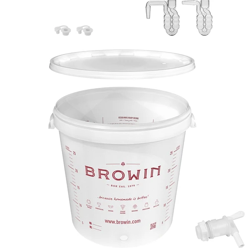 Fermentācijas trauks 30 L ar vāku - paplašināts komplekts: 2 gaisa slēdži, 2 korķi, krāns, EN